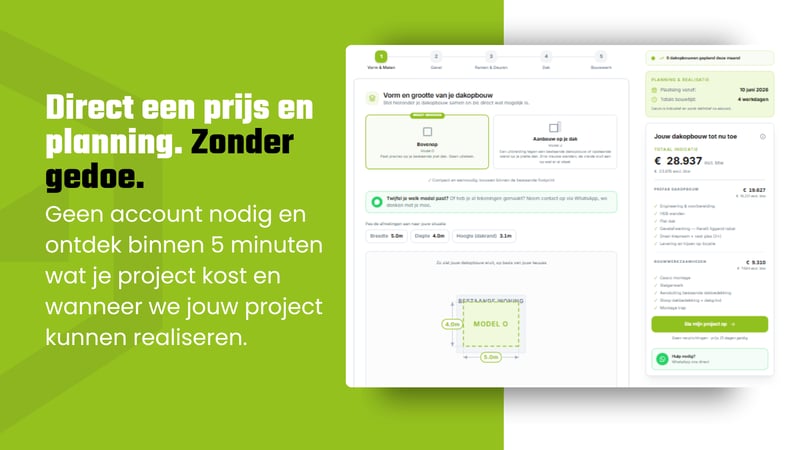 Stal jouw prefab dakopbouw samen in onze online configurator