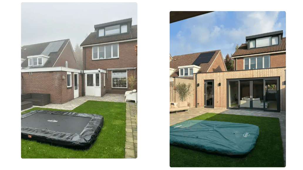 Prefab aanbouw before and after