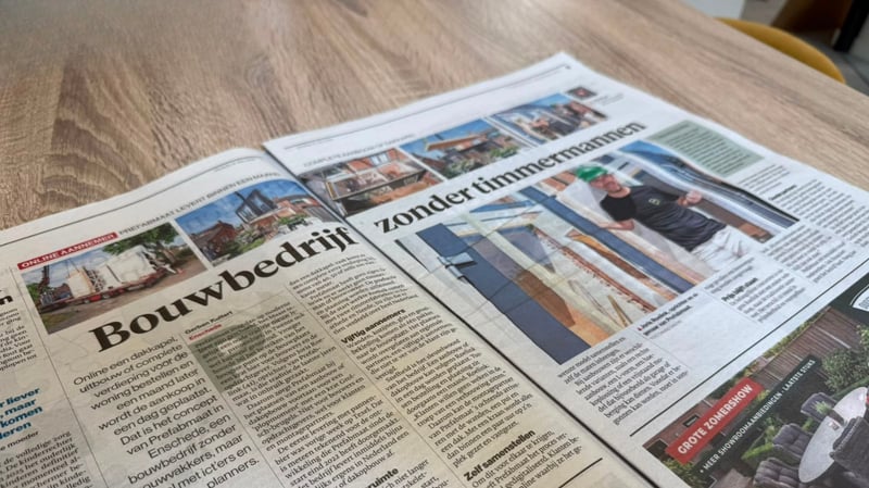 Prefabmaat in de Media 2026. In de Twentsche Courant Tubantia krant staat een groot item op de voorpagina. In de krant heeft Tubantia ook een groot item over Prefabmaat geplaatst.