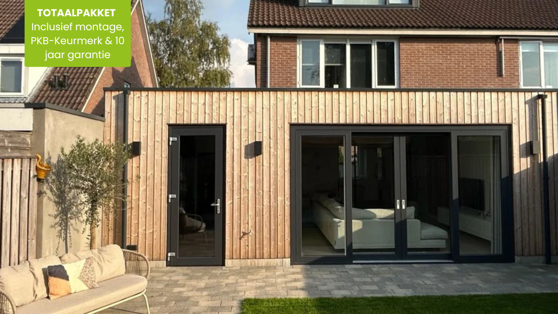 Voorbeeld en kosten van een luxe prefab aanbouw woning 30m2