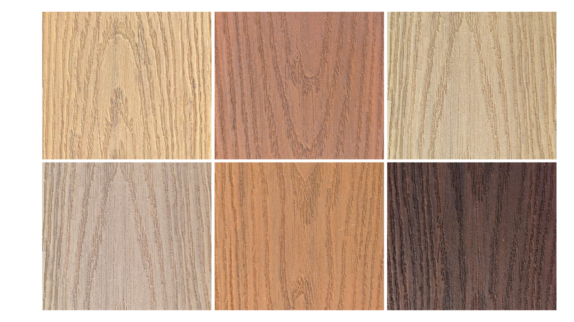 Kunststof gevelbekleding van Kerama model Forest. We laten hier de kleuren Glory Sand, Tigerwood, Seaside Birch, Autumn Chestnut, Silvered Oak en Walnut Ember zien