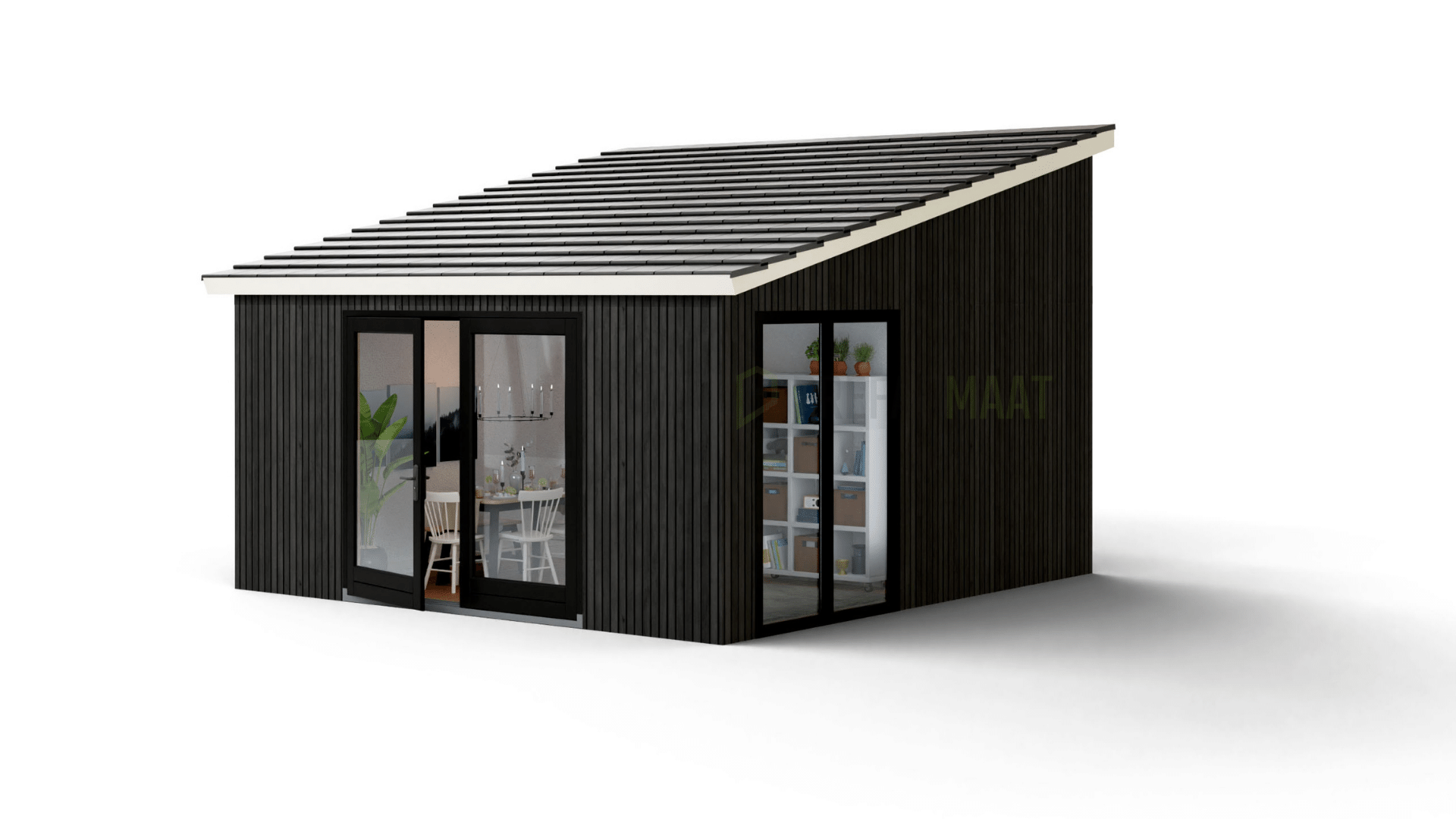 Prefab chalet met lessenaars dak