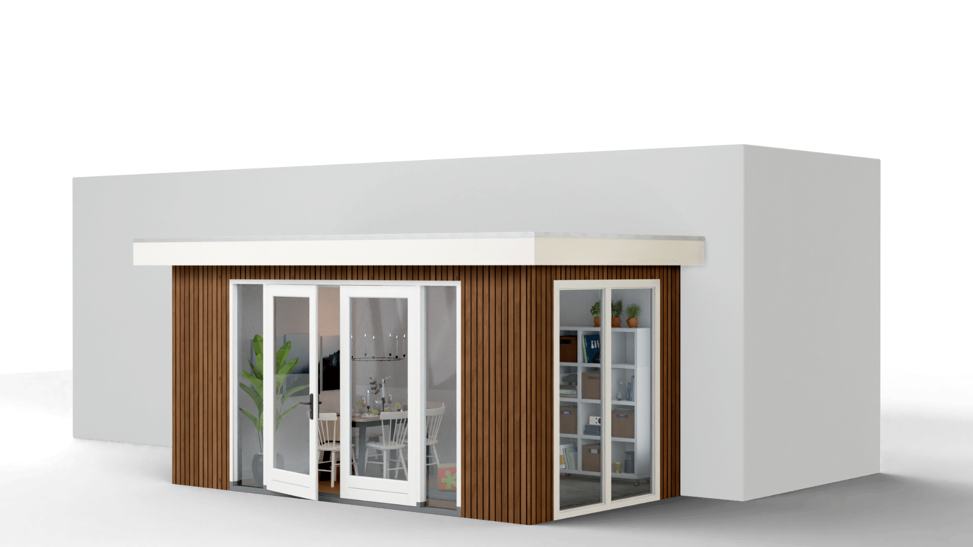 Prefab aanbouw met overstek
