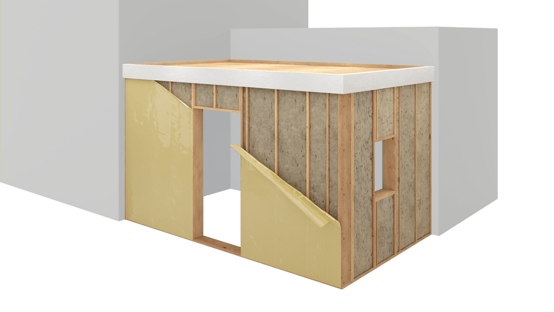 Prefab aanbouw met deur en raam