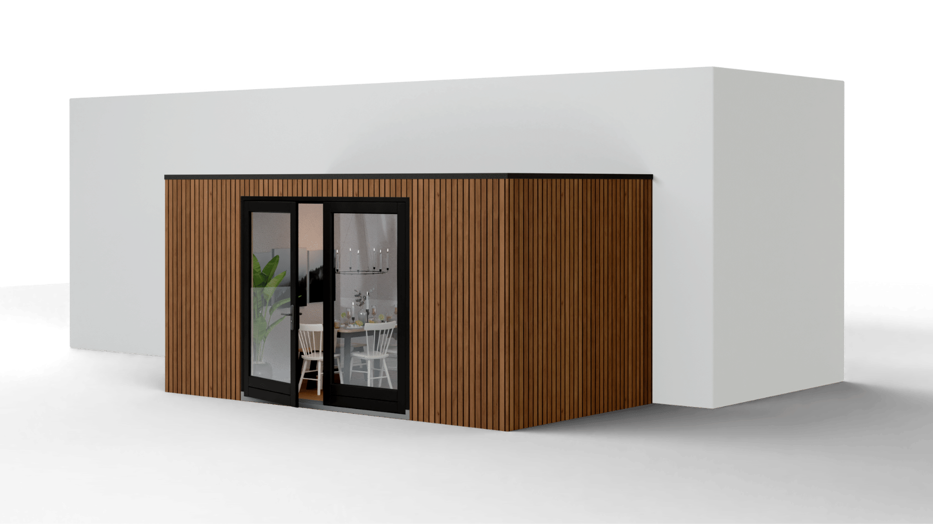 Prefab uitbouw met houten gevelbekleding