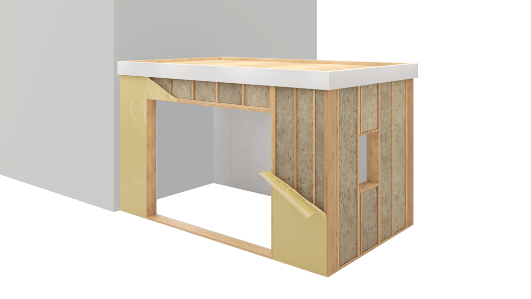 Prefab aanbouw met opening en raam