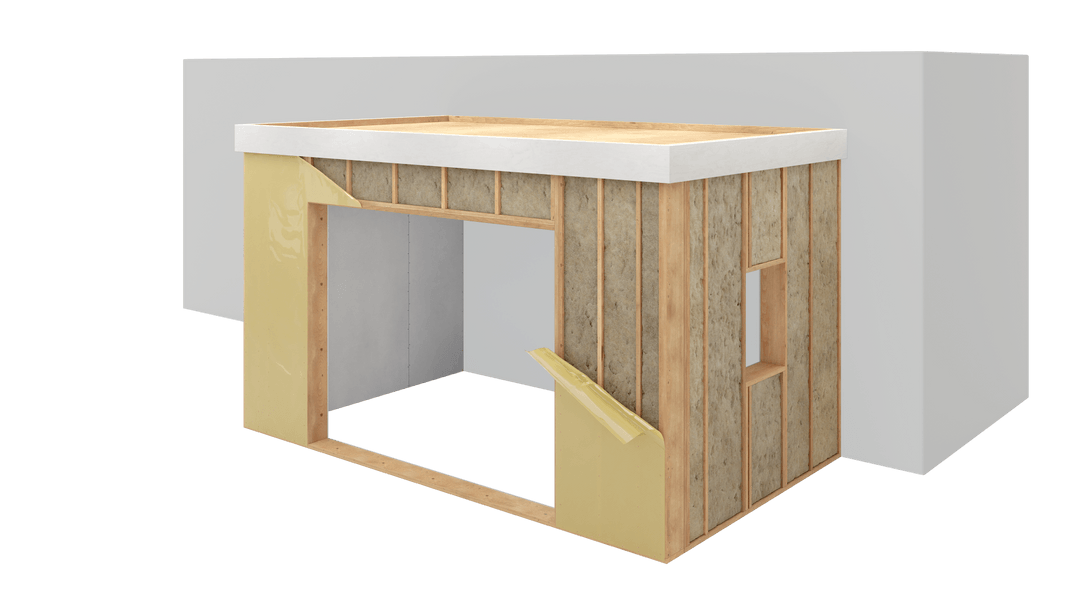 Prefab uitbouw met plat dak en opening