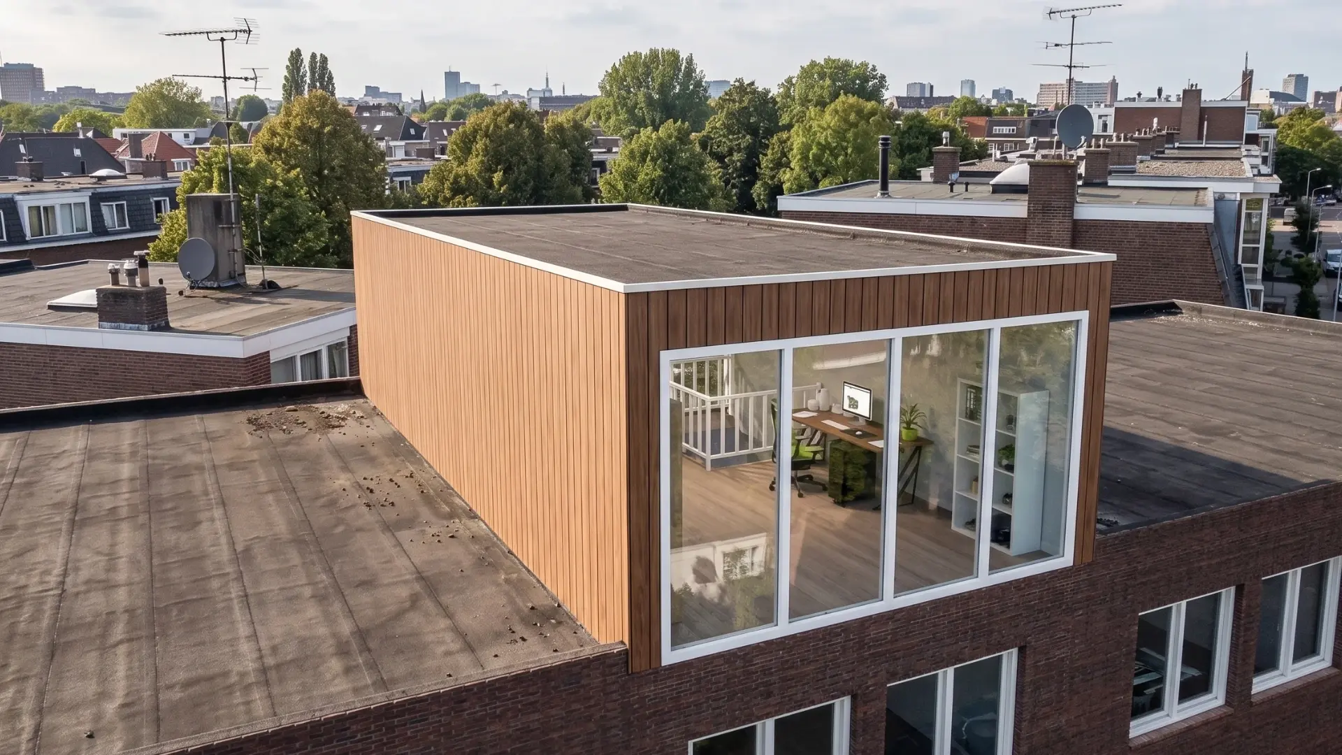 Prefab dakopbouw op plat dak