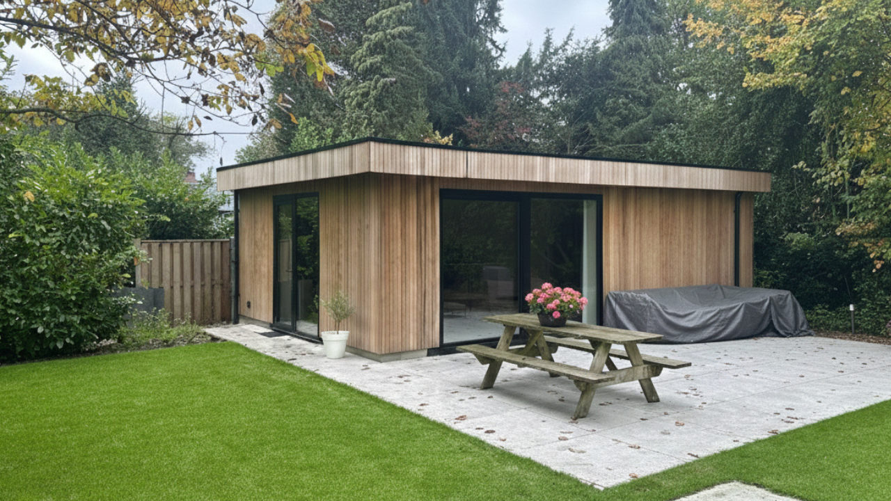 Prefab houten bijgebouw in Enschede