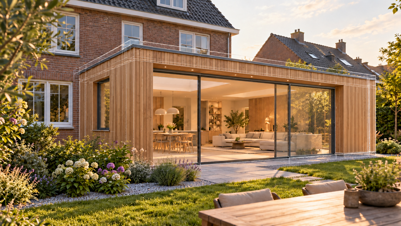 Prefabmaat zorgt voor een aanbouw. Slim bedacht. Goed gebouwd.