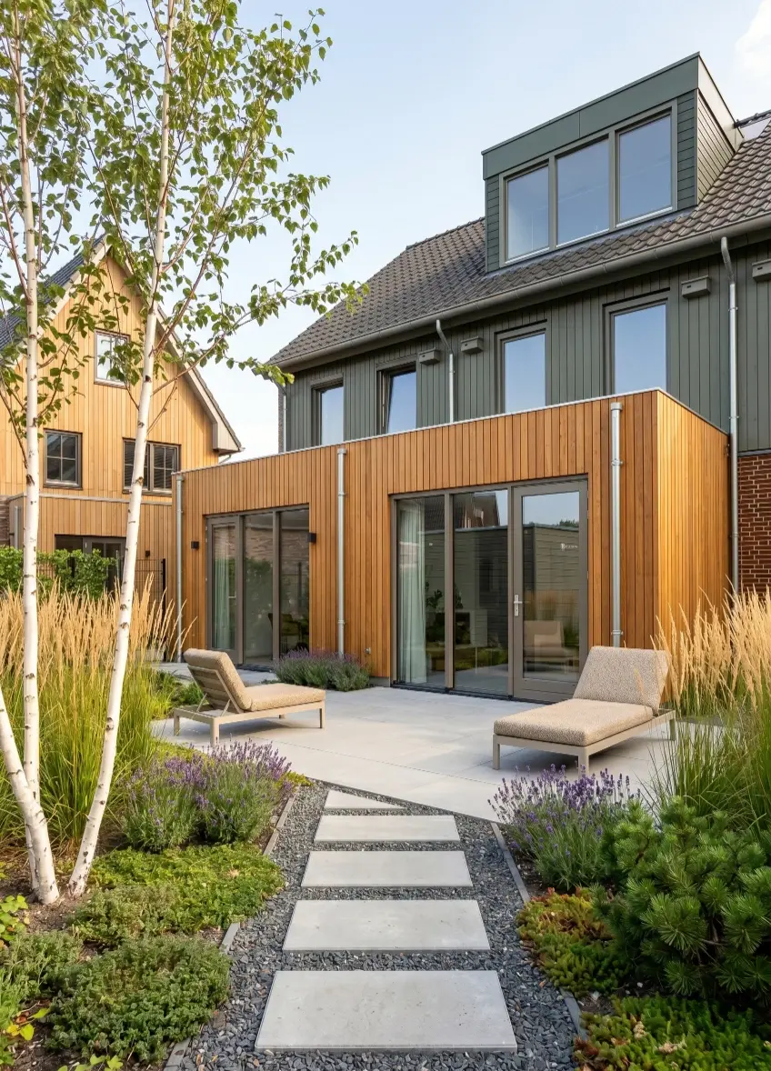 Stijlvolle aanbouw, natuurlijke stijl
