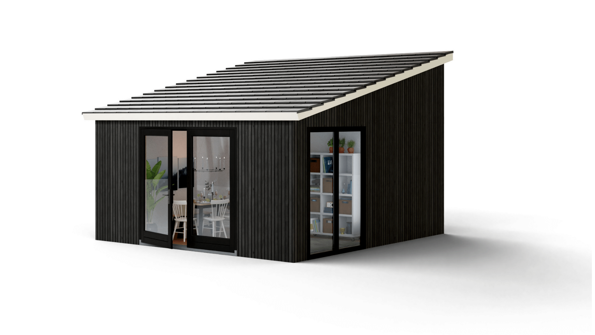 Microwoning met lessenaar en zwarte kozijnen