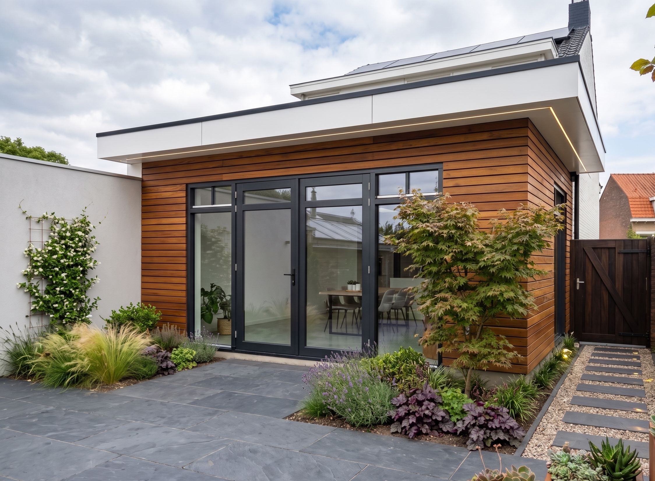 prefab aanbouw houten gevel
